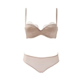 Ensemble lingerie beige avec soutien-gorge sans bretelles en dentelle et culotte en mesh - 70A / Nu