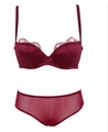 Ensemble de lingerie rouge foncé avec soutien-gorge en satin et culotte en tulle - 70B / Bordeaux