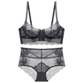 Ensemble de lingerie en dentelle noire sensuelle avec soutien-gorge et culotte - 70B / Noir