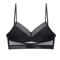 Sinnliches schwarzes Spitzen-Bralette mit Triangel-Cups und Mesh-Einsatz im französischen Stil - S / Schwarz