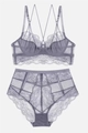 Dettaglio del set di lingerie in pizzo grigio con reggiseno con ferretto e slip a vita alta - 70B / Grigio