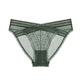 Sexy dark green lace briefs for women with breathable mesh and cross waist design - S / Green