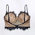 Elegante bustier in pizzo nero con fodera color carne e spalline sottili regolabili - S / Nero/Nudo