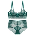 Ensemble de lingerie en dentelle vert foncé avec soutien-gorge floral et culotte assortie - Vert Foncé