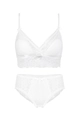 Dettaglio in piano di completo intimo in pizzo bianco con reggiseno a V e slip mesh - S / Bianco