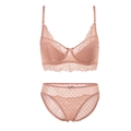 Completo intimo in pizzo con reggiseno con ferretto morbido e slip a pois color rosa loto - 70B / Rosa Loto