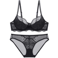 Ensemble de lingerie en dentelle noire respirante avec rembourrage fin en coton - 70C / Haut Et Bas / Noir
