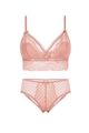 Details des spitzenbesetzten Triangel-BH-Sets in Malve mit transparentem Slip - S / Rosa