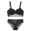 Set lingerie in pizzo nero con reggiseno push-up e slip coordinati con dettaglio anello metallo - 70A / Nero