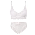 Set lingerie in pizzo bianco con reggiseno a ferretto morbido e slip a pois in mesh - 70B / Bianco