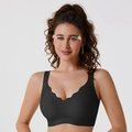 Sujetador negro sin costuras con escote en V, bordes festoneados y tirantes anchos - S / Negro