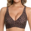 Sujetador sin costuras con estampado de leopardo, escote en V profundo y tirantes anchos - S / Leopardo Marrón Oscuro