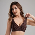Sujetador sin costuras con estampado de leopardo y escote en V para mujer - S / Leopardo Marrón Oscuro