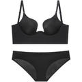 Seamless black deep U-neck bra set with matching briefs for a sleek backless look - 70A / Top And Bottom / Black