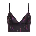 Zwarte satijnen crop top met kleurrijke Eiffeltorenprint en dunne schouderbandjes - S / Eiffeltoren