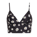 Zwarte bralette zonder beugel voor dames met madeliefjesprint en een diepe V-hals - S / Madeliefje