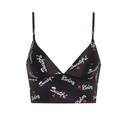 Draadloze zwarte satijnen camisole beha met 'Beautiful' print en hartjes - S / LOVE YOU Rode Harten