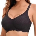 Sujetador sin costuras de talla grande negro con diseño de hojas y tirantes anchos - S / Gris
