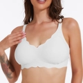 Detalle del sujetador blanco sin costuras con bordes festoneados y tirantes anchos - S / Blanco