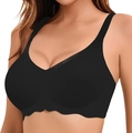 Sujetador negro sin costuras ni aros de talla grande con detalle de borde ondulado - S / Negro