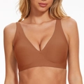 Soutien-gorge sans couture sans armature orange caramel avec col en V profond - Café