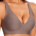 Seamless V-neck wireless bra in earthy taupe shade with smooth micro-fabric finish - S / Seamless Deep V Style / Gray