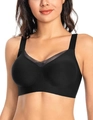Sujetador negro sin costuras ni aros con panel de malla en V y tirantes anchos - S / Negro