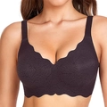 Black seamless full-cup bra featuring elegant leaf jacquard pattern and scalloped edges - Gray