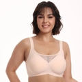 Nahtloser bügelloser BH in Übergröße mit breiten Trägern und V-Netz-Detail in Beige - S / Hautfarben