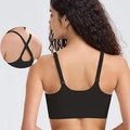 Detalle de sujetador deportivo negro sin costuras con tirantes ajustables y diseño de espalda en X - XS / Negro