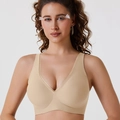 Sujetador sin costuras con escote en V profundo beige y tirantes anchos para mujer - S / Color Piel