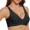 Sujetador negro sin costuras con cuello en V, bordes festoneados y tirantes anchos - S / Negro