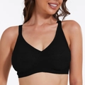 Sujetador negro sin aros con textura jacquard de hojas y tirantes anchos - S / Negro