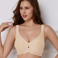 Reggiseno senza cuciture e senza ferretto beige con spalline larghe e dettagli cut-out - S / Nudo