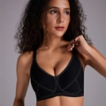 Sujetador deportivo negro sin aros con costuras en contraste y diseño de cuello V - S / Negro