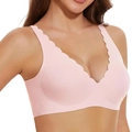 Seamless light pink wireless bra featuring scalloped edges and wide straps for comfort - Pink