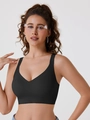 Black seamless wireless push-up bra with V-neckline and wide supportive shoulder straps - M / Black