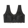 Lace front buckle plus size push-up nursing bra with wide straps and floral lace - Black