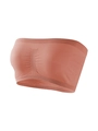 Seamless coral pink strapless bandeau bra with ribbed edges and gathered center detail - S / Light Brownish Red