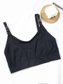 Detail of black nursing bra with wavy textured knit fabric and adjustable straps - 1XL / Black