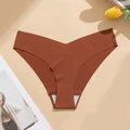 String sans couture en soie glacée pour femmes rouge brique avec entrejambe en coton - S / café