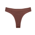 Close-up of seamless low-rise dark brown cotton thong with wide elastic waistband - Burgundy