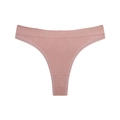 Detail of mauve seamless thong featuring wide elastic waistband and reinforced stitching - Dusty Rose
