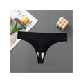 Seamless black thong for women made of ice silk with comfortable cotton lining - S / Black