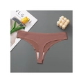Seamless low-rise thong in brown ice silk with comfortable cotton lining - S / Dark Coffee