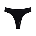 Seamless low-rise black cotton thong for women featuring a wide elastic comfort waistband - Black