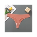 Seamless orange-red thong panty for women with cotton lining and high elasticity - S / Brick Red