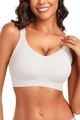 Seamless white wireless sports bra with wide straps for support and lift on model - M / White