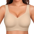 Seamless plus size wireless bra in beige featuring wide straps and supportive high elasticity - XL / Tops / Creamy Beige