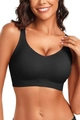 Seamless black sports bra with wide straps and u-neckline for support and comfort - M / Black